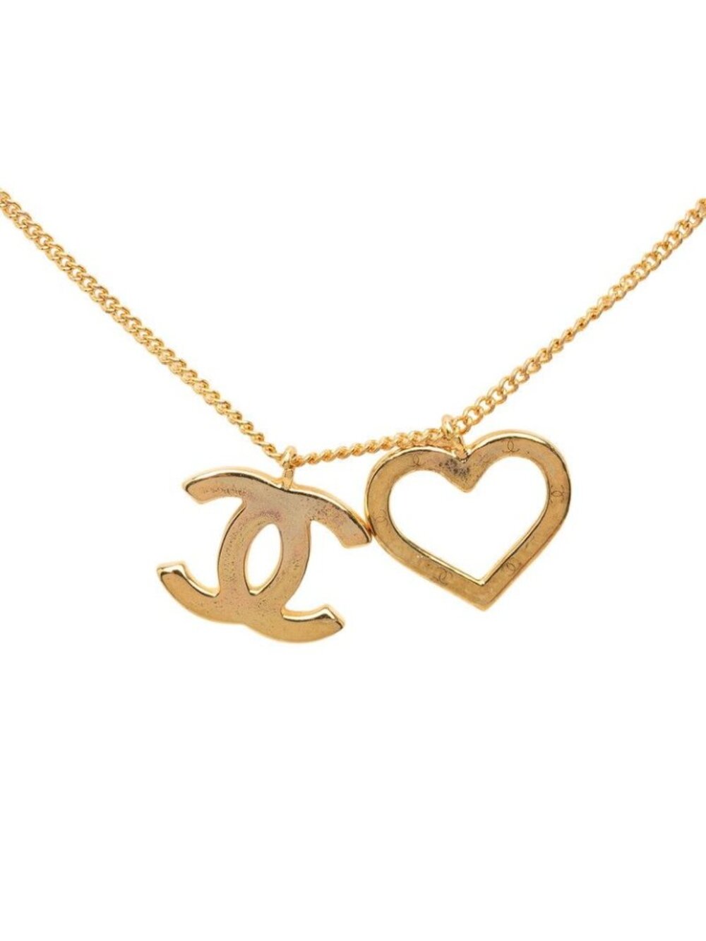 Chanel CC Logo Open Heart Chain Pendant 04P Gold Plated